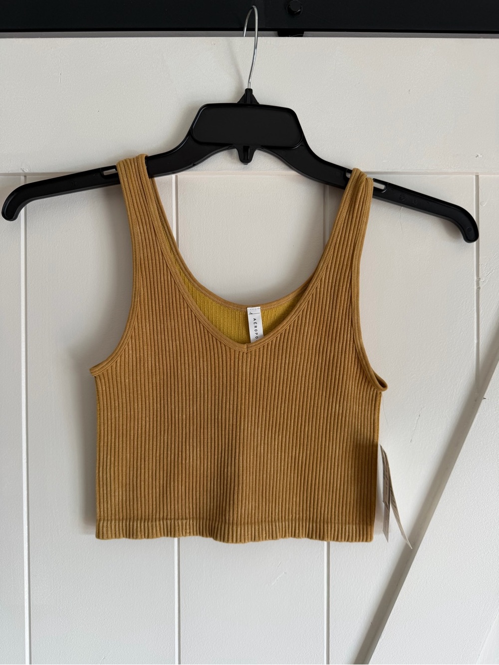 Aeropostale Ribbed V-Neck Crop Top - Mustard
